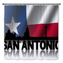 San Antonio Skyline Text Texan Flag Illustration Bath Decor 57719954