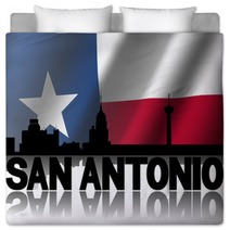 San Antonio Skyline Text Texan Flag Illustration Bedding 57719954