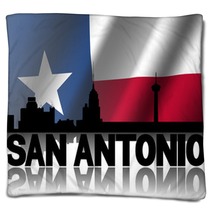 San Antonio Skyline Text Texan Flag Illustration Blankets 57719954