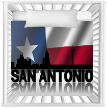 San Antonio Skyline Text Texan Flag Illustration Nursery Decor 57719954