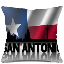 San Antonio Skyline Text Texan Flag Illustration Pillows 57719954