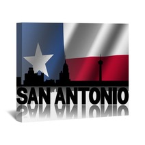 San Antonio Skyline Text Texan Flag Illustration Wall Art 57719954