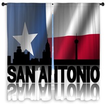 San Antonio Skyline Text Texan Flag Illustration Window Curtains 57719954