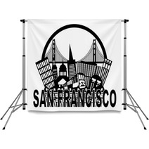 San Francisco Skyline Golden Gate Bridge Black And White Illustr Backdrops 68093735