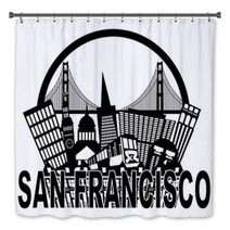 San Francisco Skyline Golden Gate Bridge Black And White Illustr Bath Decor 68093735