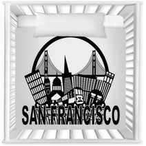 San Francisco Skyline Golden Gate Bridge Black And White Illustr Nursery Decor 68093735