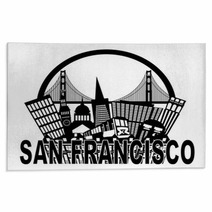 San Francisco Skyline Golden Gate Bridge Black And White Illustr Rugs 68093735