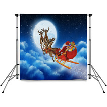 Santa Claus On Reindeer Flying Through The Sky Backdrops 58423728