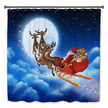 Santa Claus On Reindeer Flying Through The Sky Bath Decor 58423728