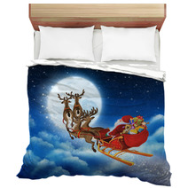 Santa Claus On Reindeer Flying Through The Sky Bedding 58423728