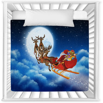 Santa Claus On Reindeer Flying Through The Sky Nursery Decor 58423728