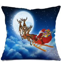 Santa Claus On Reindeer Flying Through The Sky Pillows 58423728