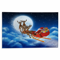 Santa Claus On Reindeer Flying Through The Sky Rugs 58423728
