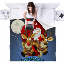 Santa-Claus On Sleigh With Reindeers Blankets 28108373