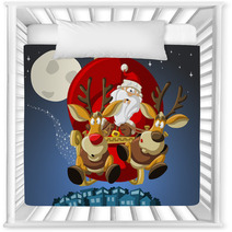 Santa-Claus On Sleigh With Reindeers Nursery Decor 28108373