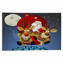 Santa-Claus On Sleigh With Reindeers Rugs 28108373