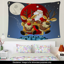 Santa-Claus On Sleigh With Reindeers Wall Art 28108373