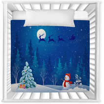 Santa Sleigh And Greeting Snowman Nursery Decor 57511192