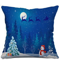 Santa Sleigh And Greeting Snowman Pillows 57511192
