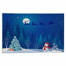 Santa Sleigh And Greeting Snowman Rugs 57511192