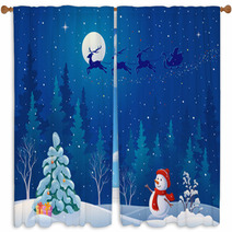 Santa Sleigh And Greeting Snowman Window Curtains 57511192