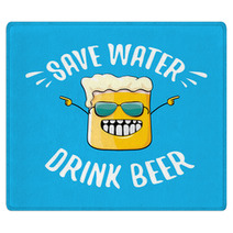 Save Water Drink Beer Vector Concept Illustration Vector Funky Beer Character With Funny Slogan For Print On Tee Or Poster International Beer Day Label Rugs 212568297