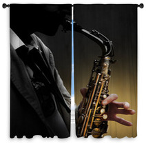 Saxophone In Shadow Window Curtains 55226944