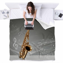 Saxophone With Musical Notes Blankets 47676865