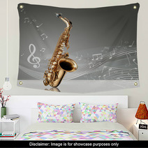 Saxophone With Musical Notes Wall Art 47676865