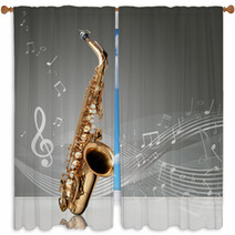 Saxophone With Musical Notes Window Curtains 47676865