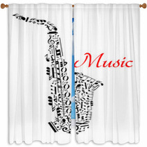Saxophone With Musical Notes Window Curtains 67468918