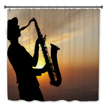 Saxophonist At Sunset Bath Decor 57290635