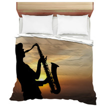 Saxophonist At Sunset Bedding 57290635