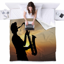 Saxophonist At Sunset Blankets 57290635