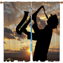 Saxophonist Window Curtains 57216036