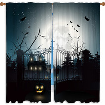 Scary Graveyard In The Woods Window Curtains 68390247