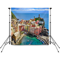 Scenic View Of Ocean And Harbor In Colorful Village Vernazza Backdrops 56857806