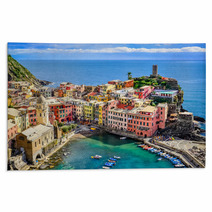 Scenic View Of Ocean And Harbor In Colorful Village Vernazza Rugs 56857806