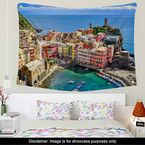 Scenic View Of Ocean And Harbor In Colorful Village Vernazza Wall Art 56857806