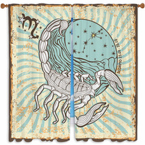 Scorpio Zodiac Sign.Vintage Horoscope Card Window Curtains 64811753