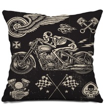 Scratchboard Motorcycle Elements Pillows 132084225