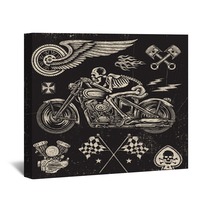 Scratchboard Motorcycle Elements Wall Art 132084225