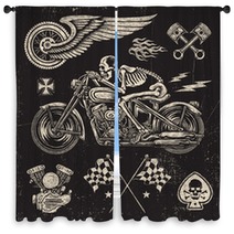 Scratchboard Motorcycle Elements Window Curtains 132084225