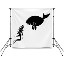 Scuba Diver And Dugong Contour Silhouettes Isolated Backdrops 28167995