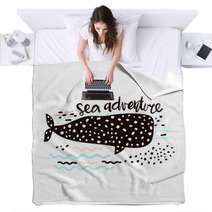 Sea Adventure Hand Drawn Creative Print With Whale Childish Print For Nursery Kids Apparel Poster Postcard Vector Illustration Blankets 178560686