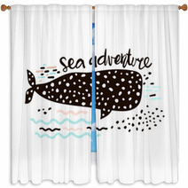 Sea Adventure Hand Drawn Creative Print With Whale Childish Print For Nursery Kids Apparel Poster Postcard Vector Illustration Window Curtains 178560686