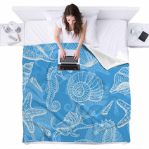 Sea Hand Drawn Seamless Pattern Blankets 42945080