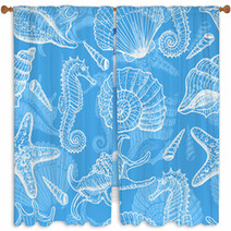 Sea Hand Drawn Seamless Pattern Window Curtains 42945080