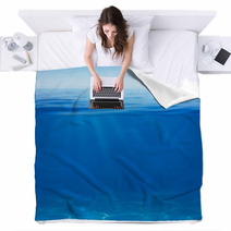 Sea Or Ocean Water Surface With Underwater Split By Waterline Blankets 57475976