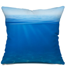 Sea Or Ocean Water Surface With Underwater Split By Waterline Pillows 57475976
